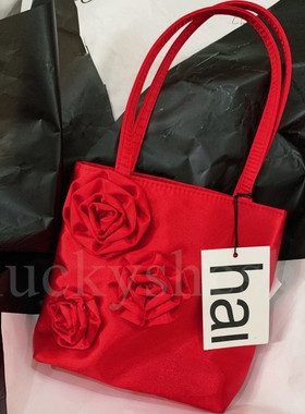 hai花朵包2025春夏新小众设计玫瑰花黑色百搭手拎单肩腋下小方包