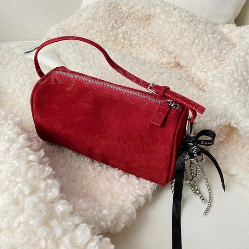 笔筒包手拎斜挎麂皮圆筒迷你小包