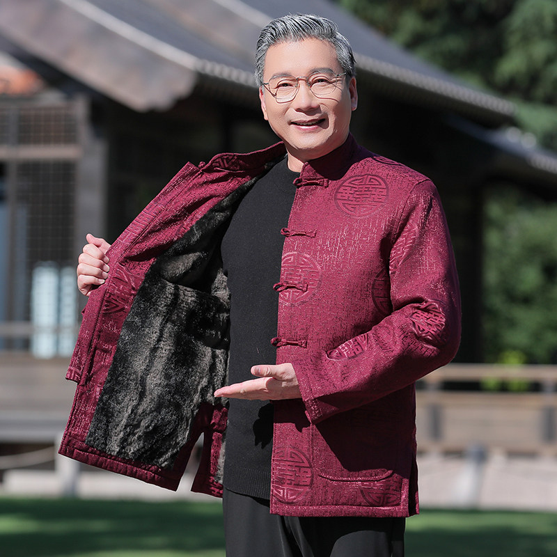 唐装男秋冬中老年加厚棉袄爸爸套装老人衣服爷爷生日过寿棉衣外套