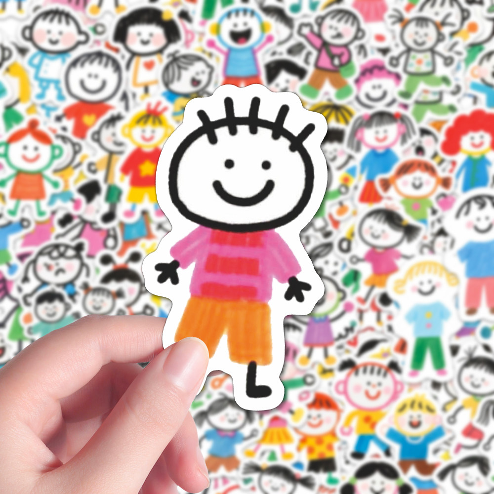 200张幼儿小人卡通创意幼儿表征简笔画涂鸦ins手账壁纸贴画装饰