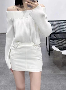 正品LOOSINGWHITE春夏一字肩质感长袖连衣裙裙裤设计女裙特价现货