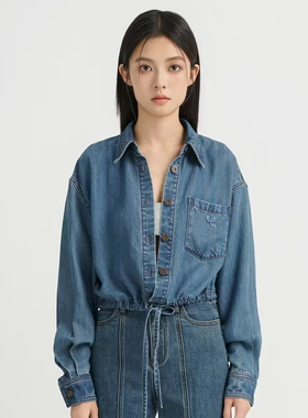 LOOSINGWHITE设计师2024秋冬新款慵懒感休闲牛仔上衣天丝外套女装