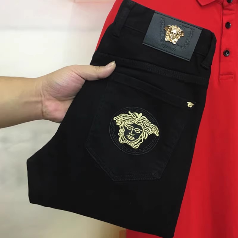 香港欧货美杜莎潮牌轻奢黑色牛仔裤男高端弹力春夏季修身小脚长裤