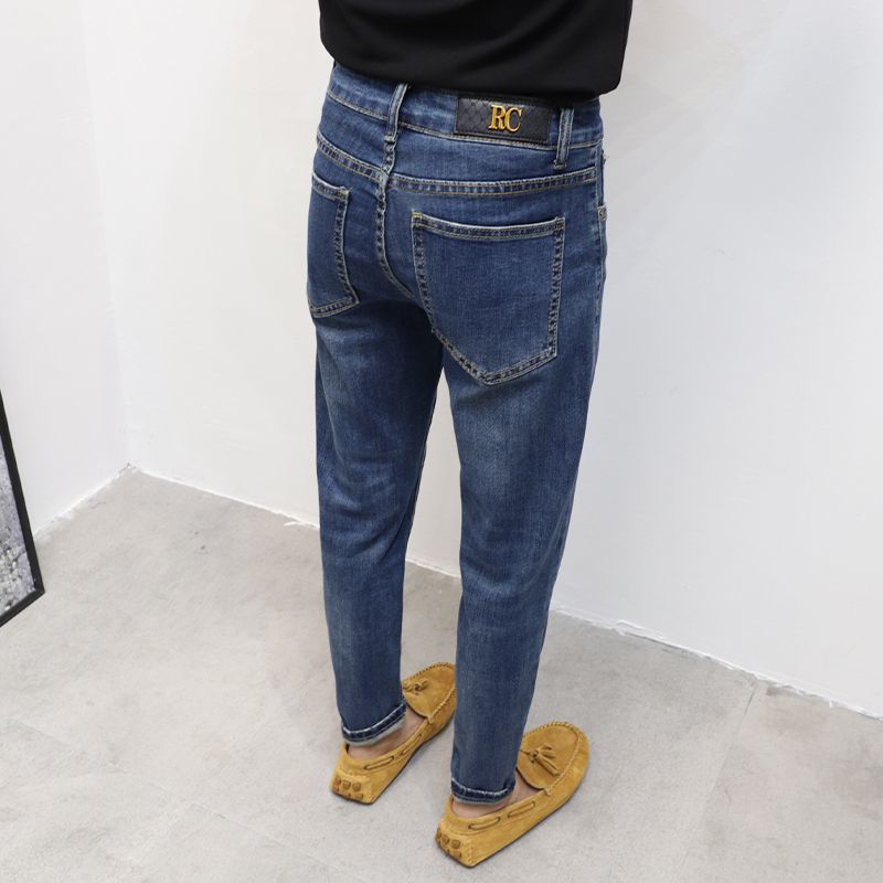 蓝色牛仔裤男款韩版潮流修身小脚弹力简约百搭春夏季新款九分裤子