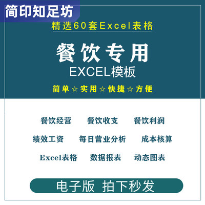 餐饮行业Excel 表格模板开饭店酒店营业经营收支利润成本消耗分析