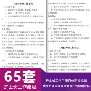 护士长工作手册总结岗位职责病房护理流程查房管理计划资料模板