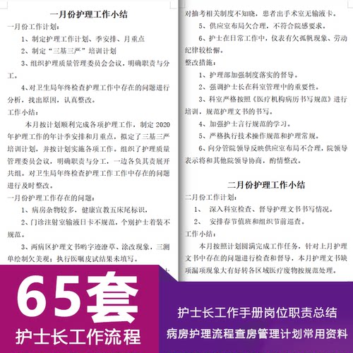 护士长工作手册总结岗位职责病房护理流程查房管理计划资料模板