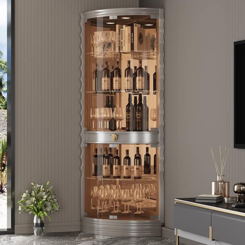 玻璃门三角酒柜客厅轻奢高档转角柜手办展示柜红酒柜墙角感应灯柜