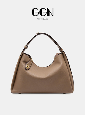 GGN荔枝纹头层牛皮法棍腋下包女小众设计感时尚手提斜挎女款包包