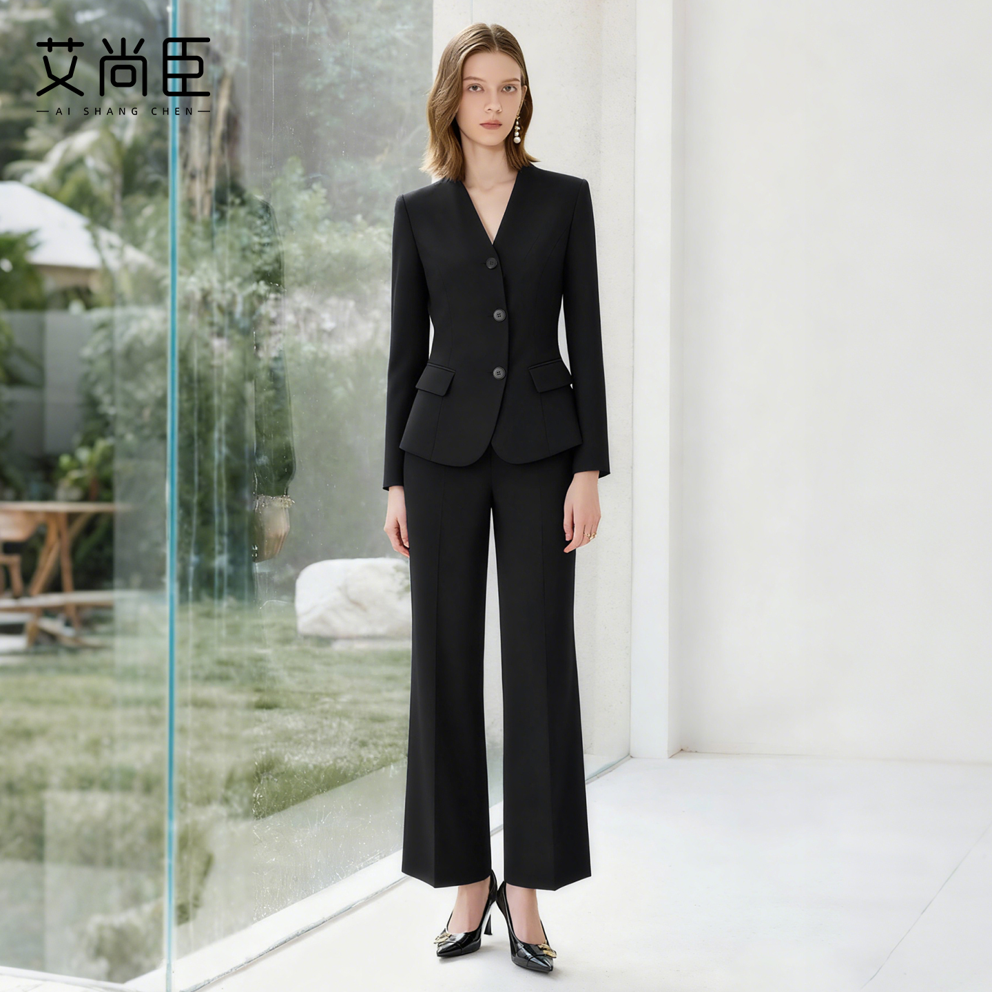 艾尚臣简单大方高级感西装套装女秋冬重要场合职业装收腰显瘦西服