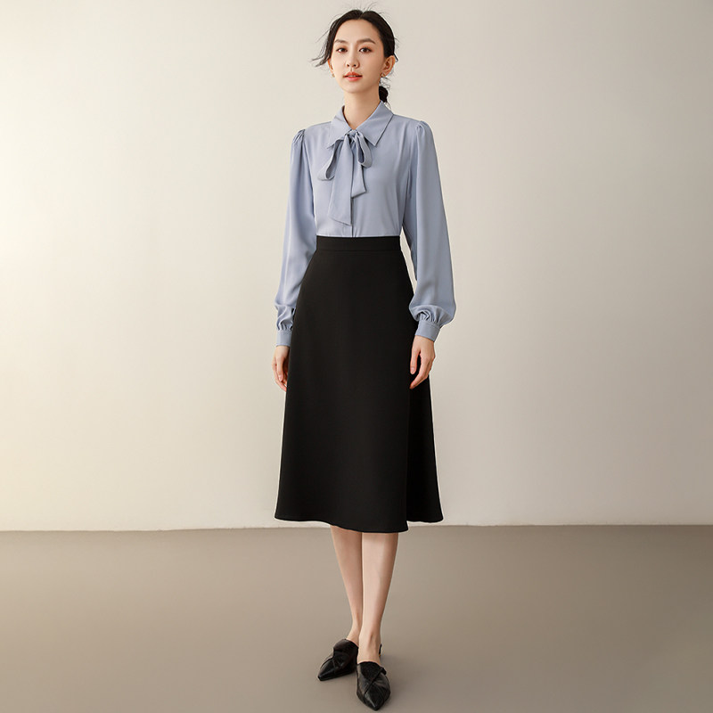 职业衬衫女气质女神范蓝色衬衣套装前台客服幼儿园园服老师工作服