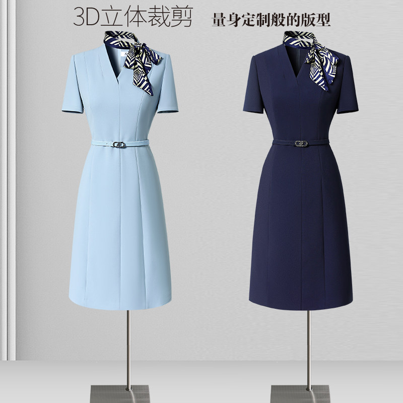 职业连衣裙高级感气质收腰礼仪接待前台工装金店珠宝店工作服女夏