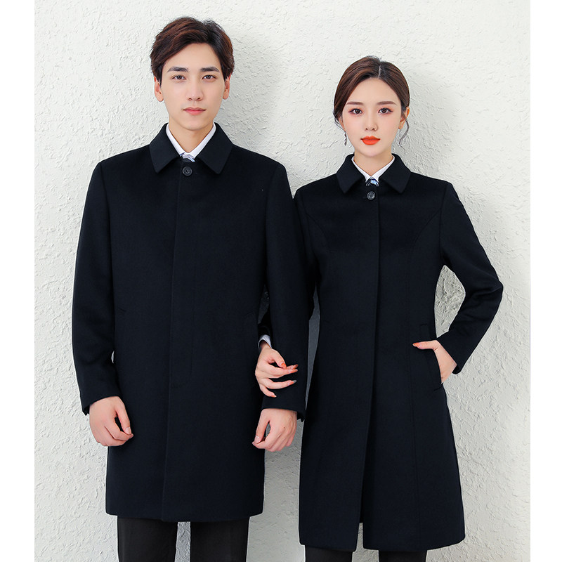高端商务鹅绒内胆100%羊毛呢大衣工装银行男女职业呢子外套工作服