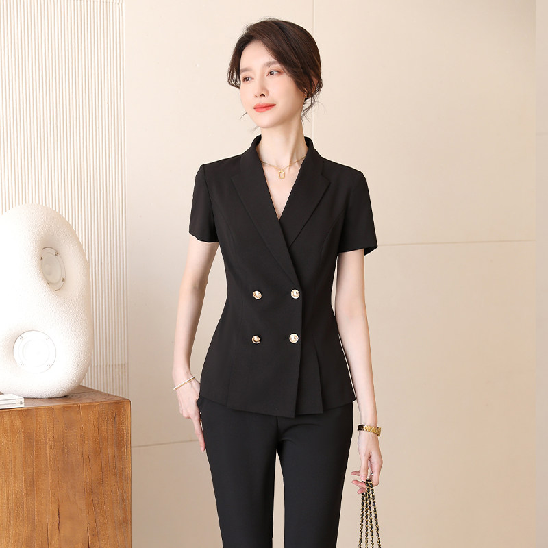 诗璐雅夏季新款职业西服套装女士短袖工作服高端珠宝酒店销售工装