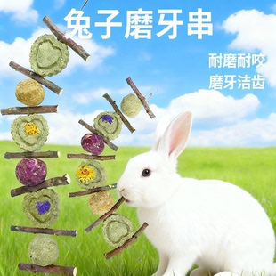 宠物兔磨牙串苹果枝提摩西草饼草球串花瓣营养侏儒专用用品