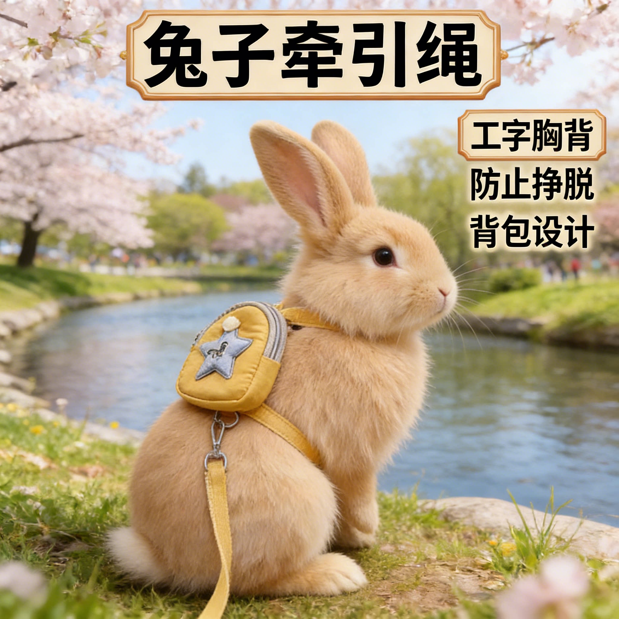 兔子可调节防挣脱专用背包牵引绳图片