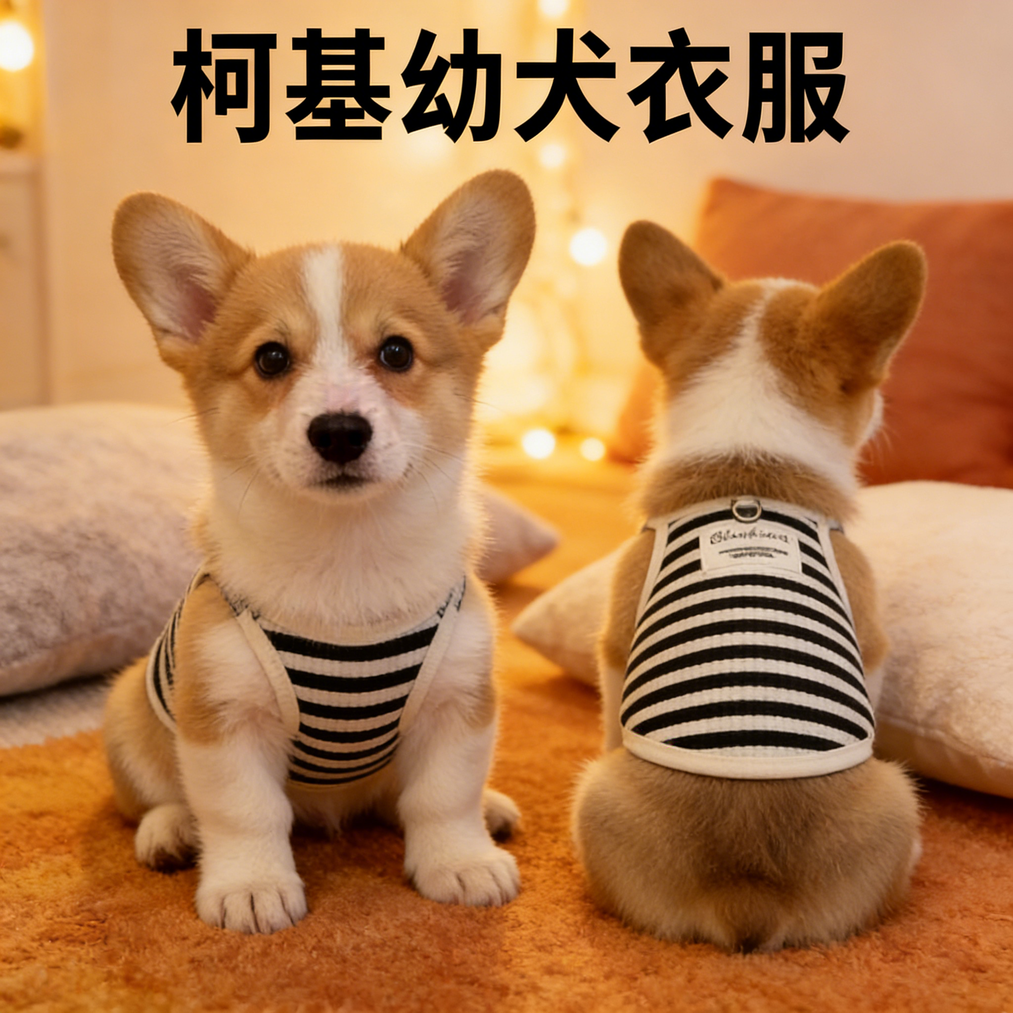 柯基幼犬衣服四季牵引背心棉质条纹短腿短款狗狗外出春秋装扮服装
