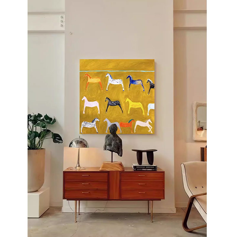纯手绘油画动物马玄关北欧极简装饰画客厅抽象肌理挂画儿童房壁画图片