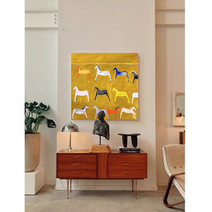 纯手绘油画动物马玄关北欧极简装饰画客厅抽象肌理挂画儿童房壁画