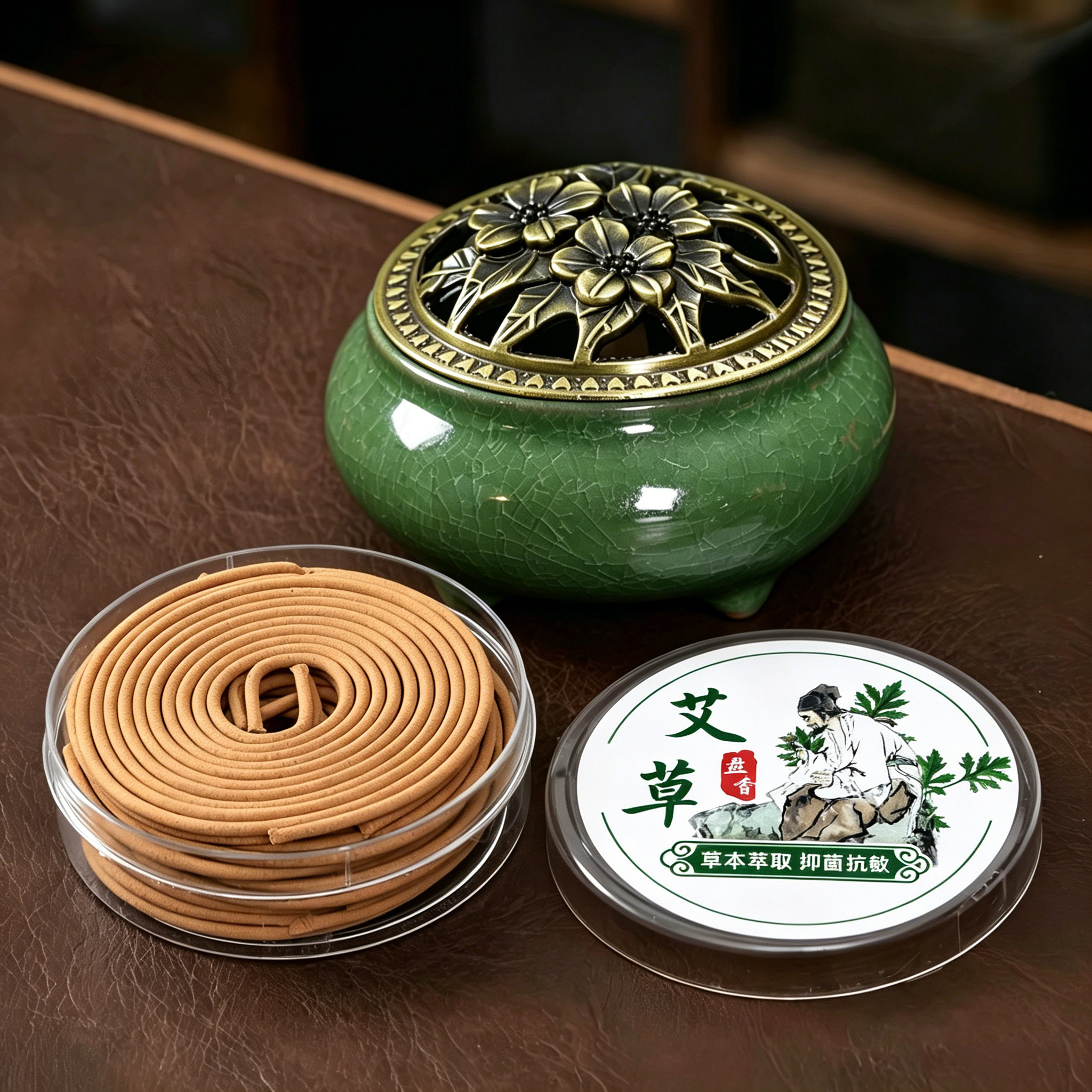 天然艾草盘香檀香熏香家用卧室内持久留香房间厕所去味除臭香炉
