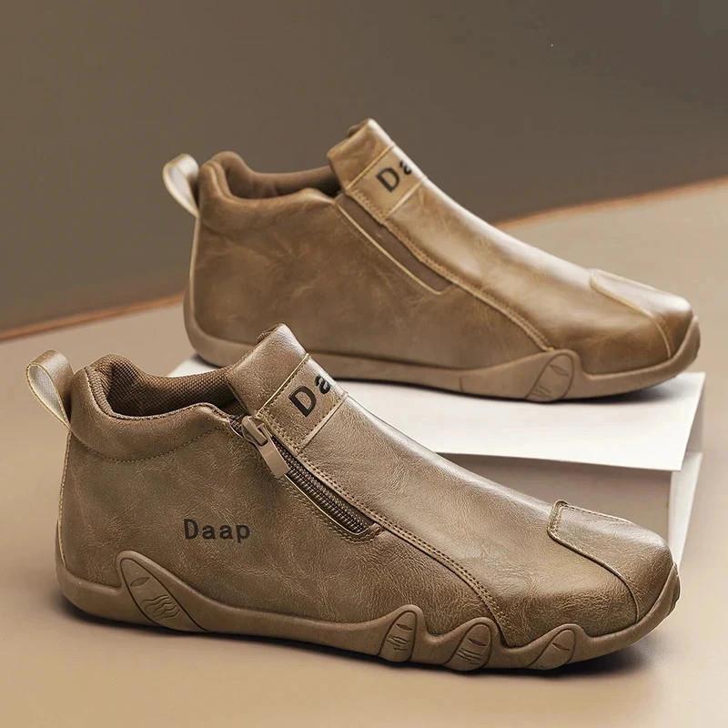 塔弗森商c务鞋服专卖高帮男鞋秋冬新款皮面平底舒适休闲鞋男士