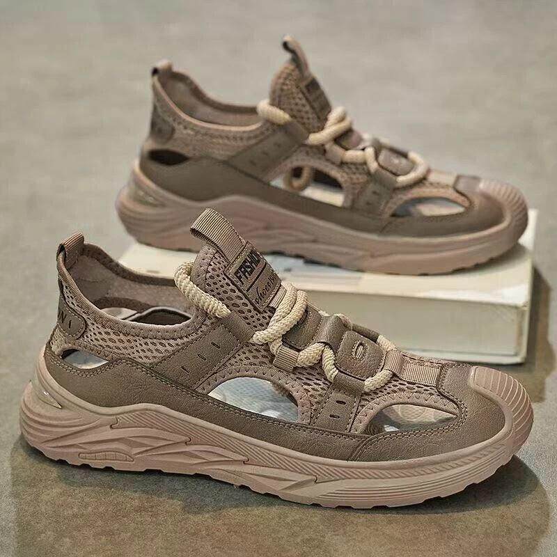 蕉纤蕉男鞋专卖2男士夏外穿防滑透气镂空包头休闲运动凉鞋洞洞鞋