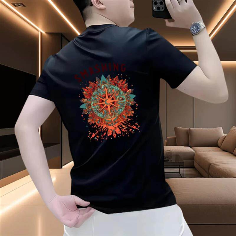 贝才新服饰百货1夏季印花个性时尚百搭短袖t恤半袖圆领高级感男装
