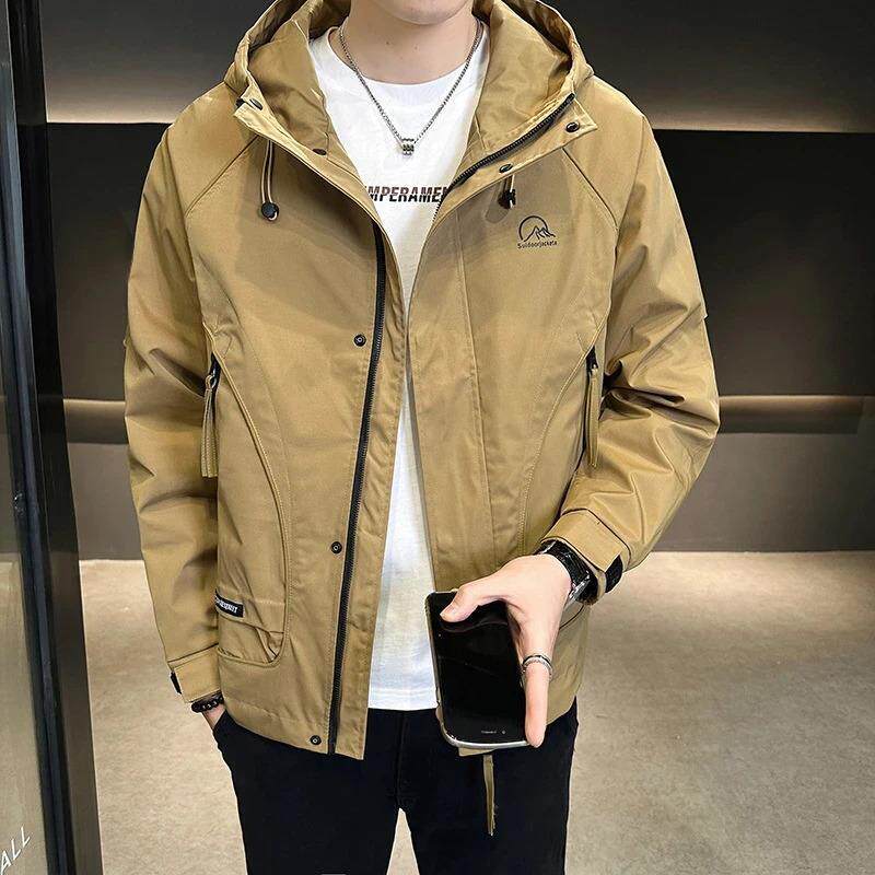 KK熊穿搭春秋季连帽外套男士2026新款潮流百搭工装夹克防风冲锋衣