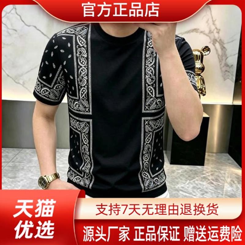 枫善服饰Amphelisia男士装新款百搭时尚短袖黑色圆领男T恤爆款
