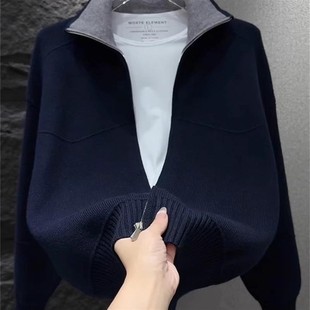 摩画轻奢男装 20E25秋冬撞色翻领休闲毛衣外套ovAersi 上衣针织开衫