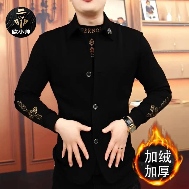 云枢优衣馆冬季j新款加绒假两件卫衣时尚帅气潮流休闲修身男士长