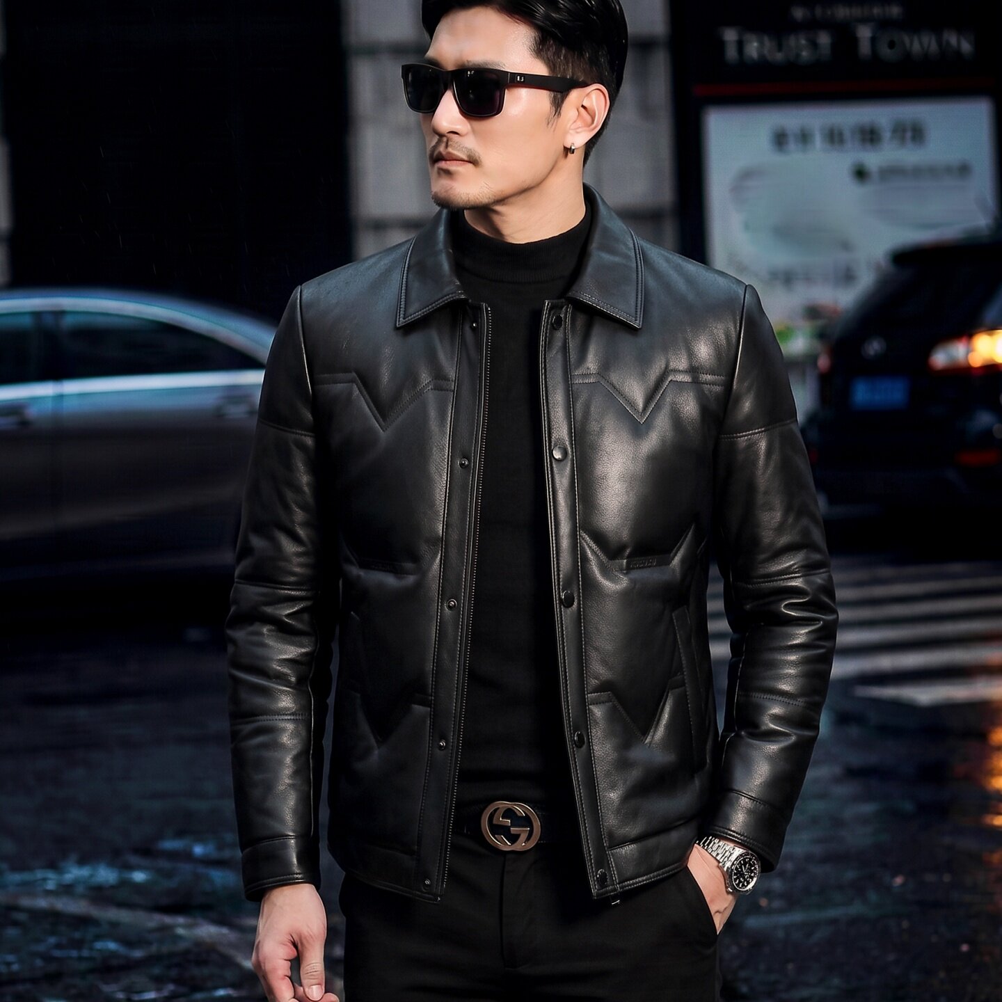 春竹世家皮衣羽绒服男款2026新款真皮绵羊皮鹅绒加厚中年保暖外套