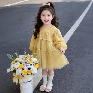 珊沫女童连衣裙春秋新款韩版甜美千金风公主纱裙长袖蓬蓬裙童装