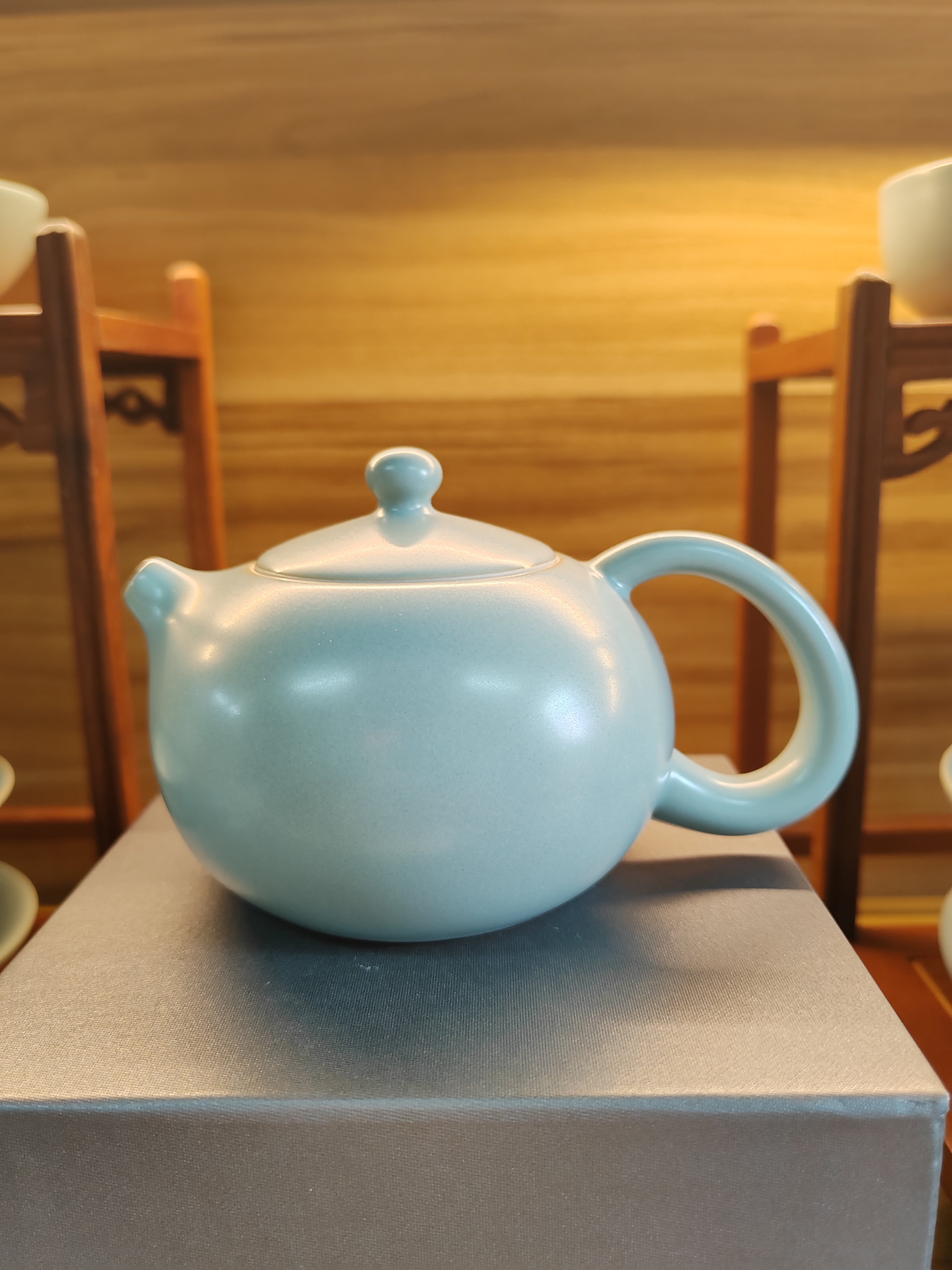 还真汝窑西施壶中式功夫茶具泡茶壶天蓝釉单壶陶瓷可开片养汝瓷壶