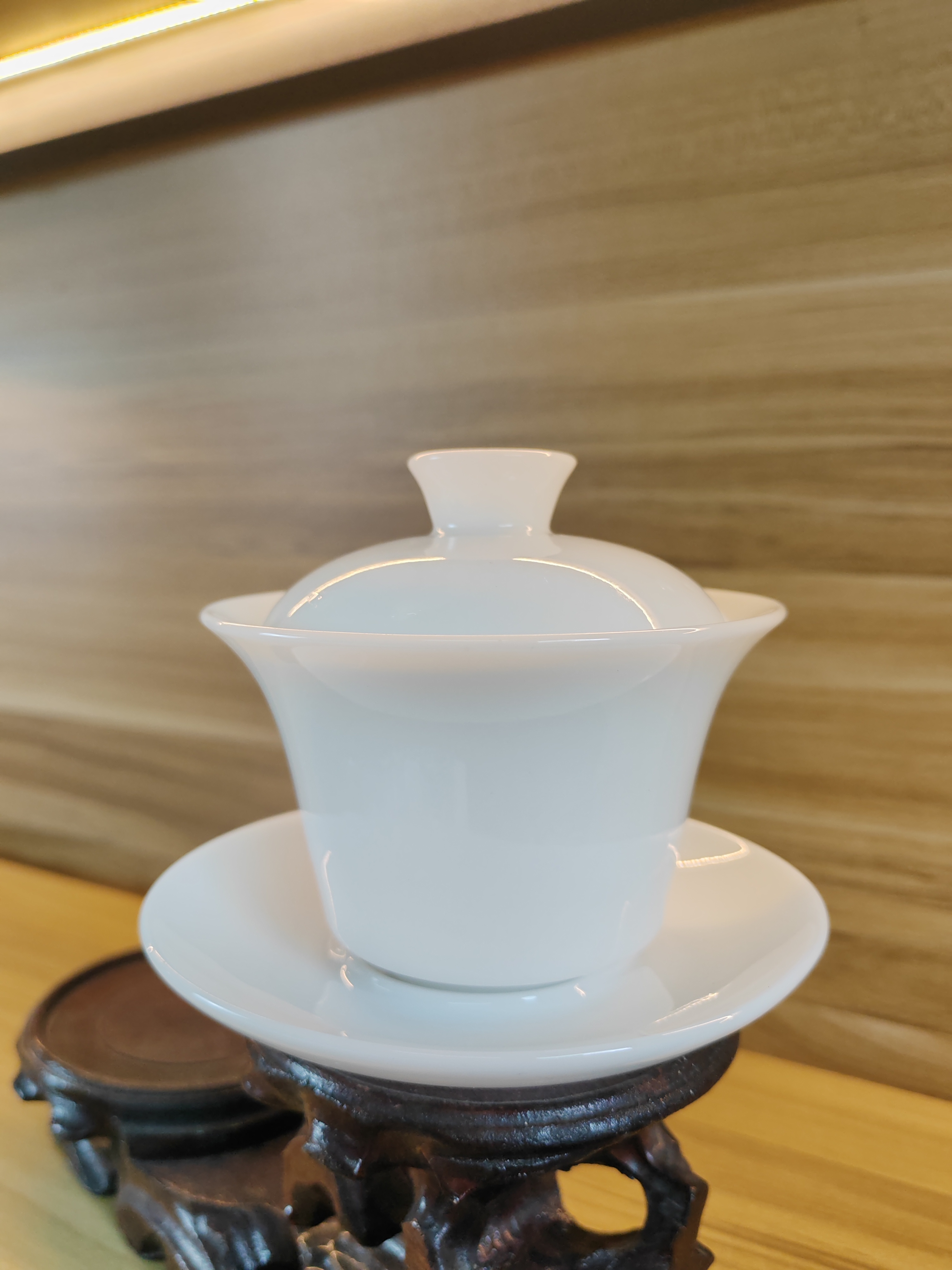 冰种玉瓷纯白盖碗满容约170ml盖下130ml