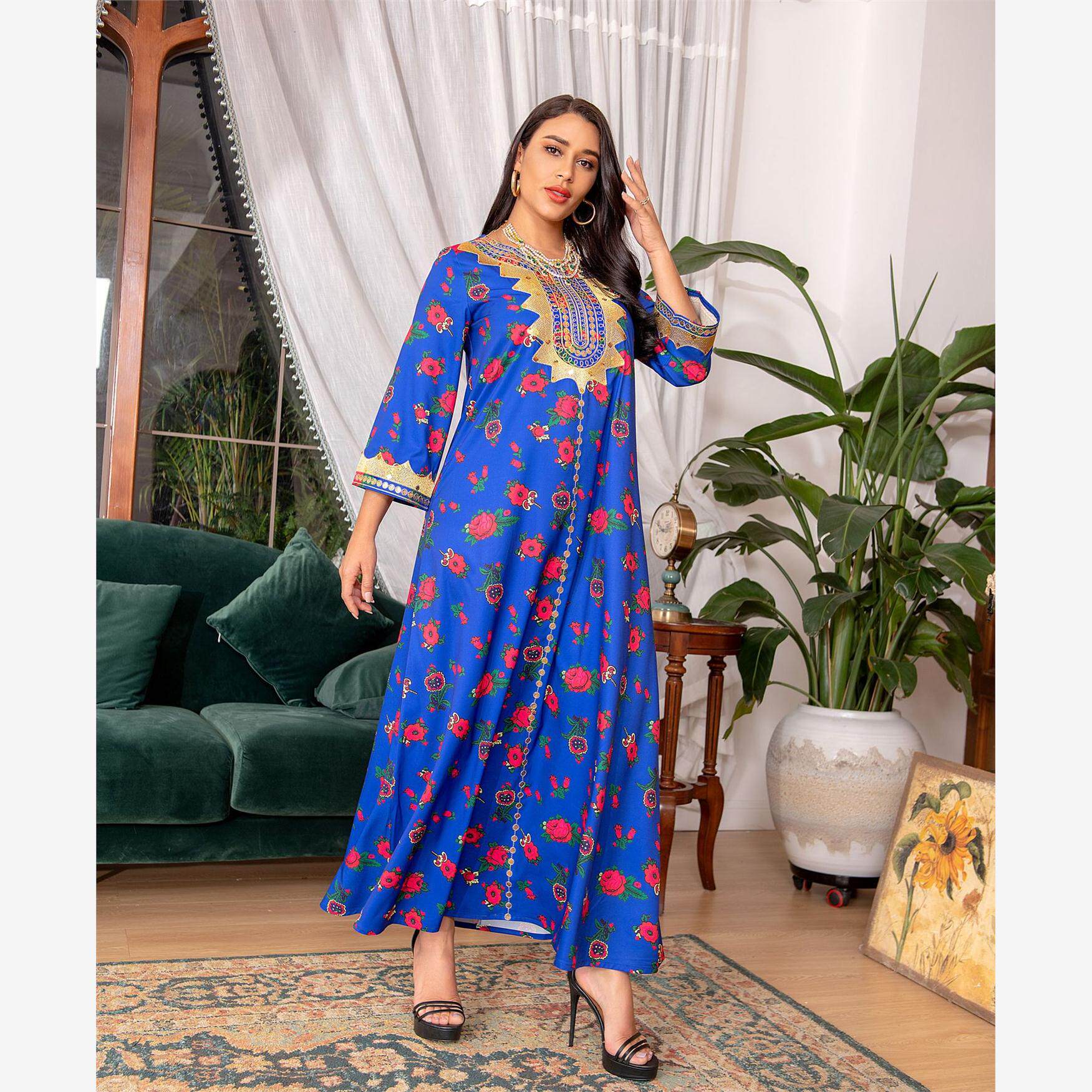 中东女装迪拜阿拉伯连衣裙碎花度假海边旅游拍照长裙 dress women