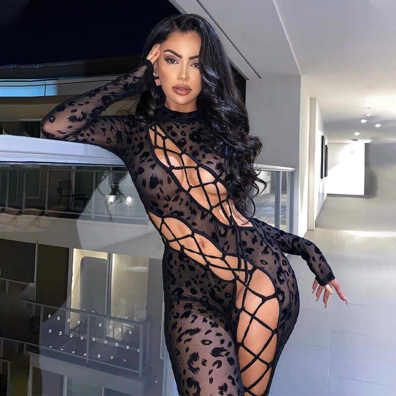 sexy hollow-out jumpsuits欧美风系绳拼接性感镂空修身连体裤