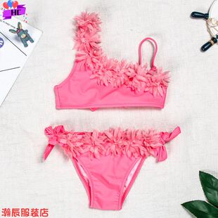 Children's swimsuit pink lace bikini 儿童泳衣粉色花边比