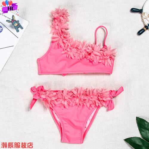 Children's swimsuit pink lace bikini 儿童泳衣粉色花边比