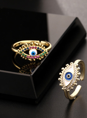 欧美时尚彩色滴油眼睛开口戒指女 Fashion Eyes Open Ring women