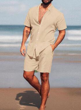 shirts for men summer shorts beach wear 2piece set 两件套