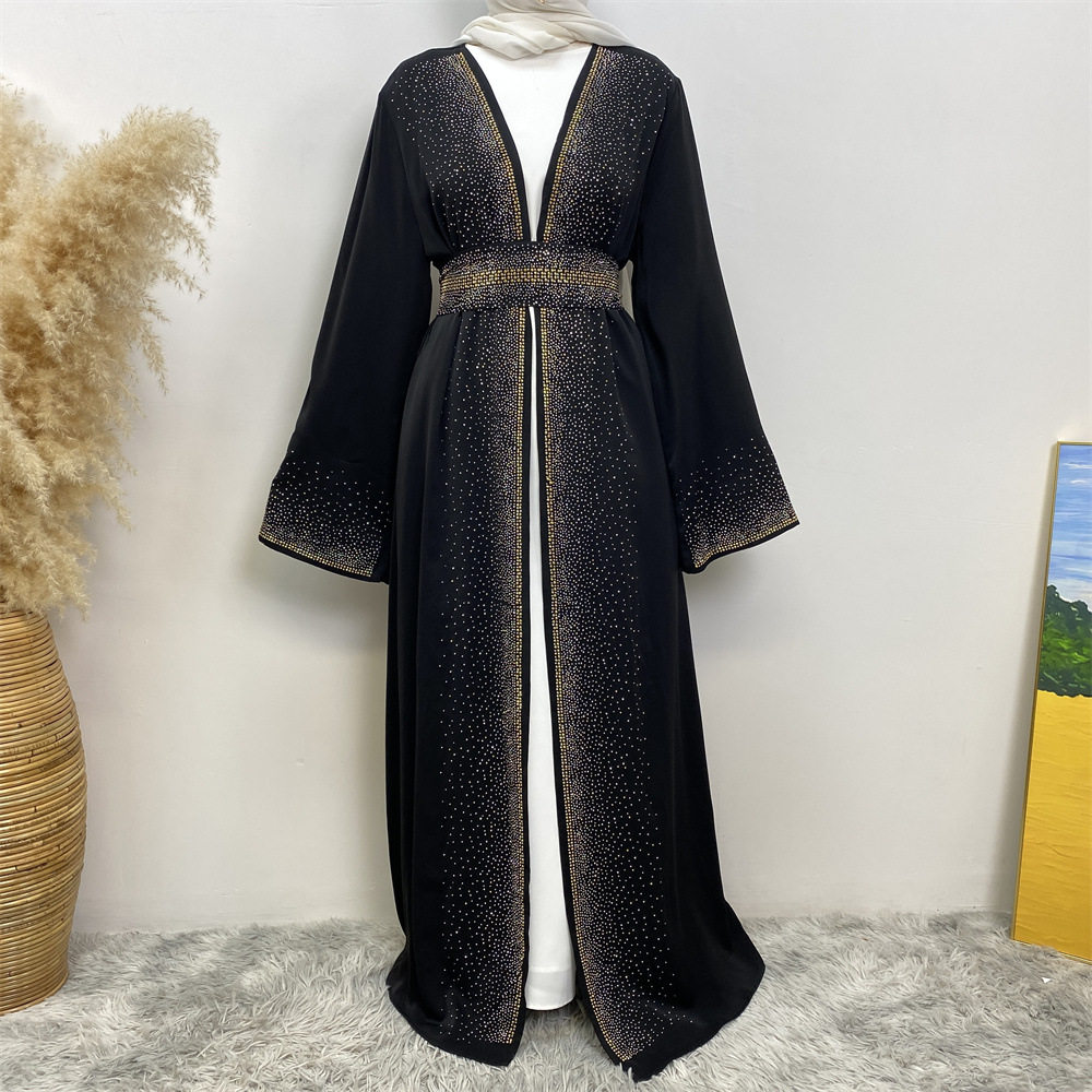 女装烫钻系带开衫口袋连衣裙旅游长袍 dress women