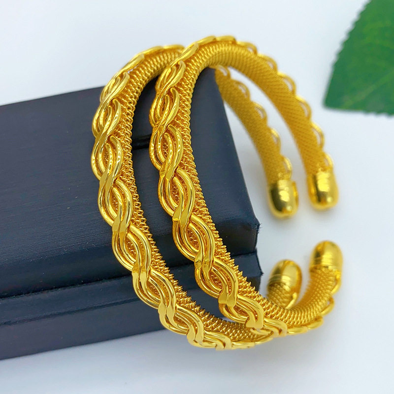 阿拉伯沙金麻花黑人新娘婚礼开口手镯 Bride Wedding Bracelet