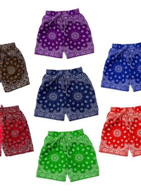 shorts for men beach wear复古潮流碎花直筒宽松沙滩三分短裤男