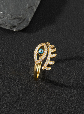 欧美滴油戒指邪恶之眼复古开口尾戒 Evil Eye Opening Tail Ring