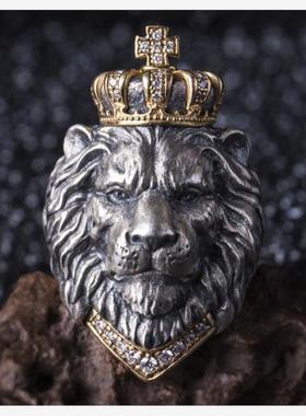 European and American retro lion head ring men's open cross