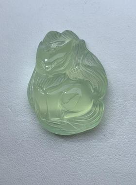 老矿天料然葡石雕刻狐锁狸吊坠冰种绿00324色水萄晶挂坠骨链女