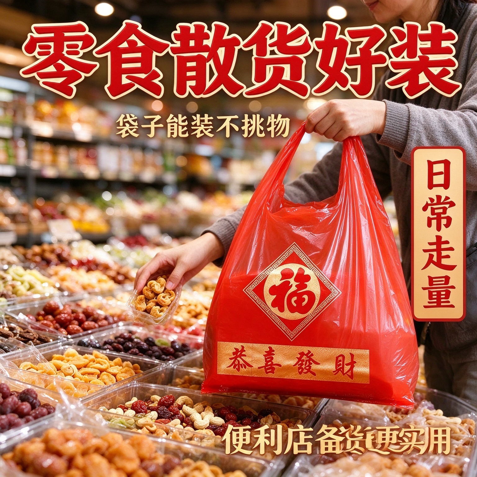 便利店专用红色福字塑料袋加厚手提购物袋收银打包背心袋批发商用