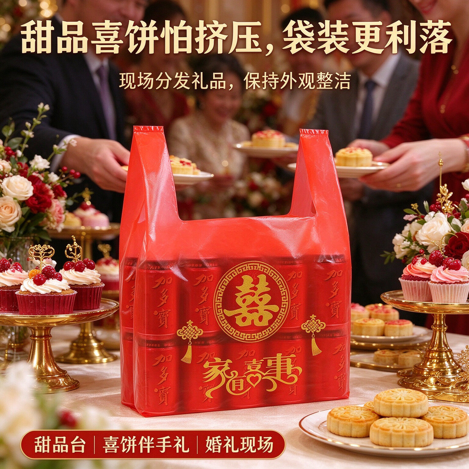 结婚喜事喜字手提塑料袋婚宴散场打包袋备婚喜糖伴手礼礼品红袋子