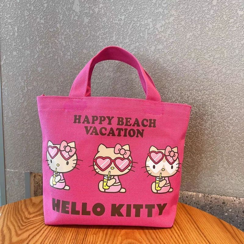 日系手提可爱风Kitty卡通帆布手拎包便当包遛弯包手提收纳包袋